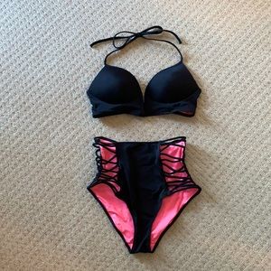 Two piece black bathing suit
